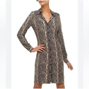 Norma Kamali Womens Snake Print Shirt Dress Size L Button Up Long Sleeve Stretch